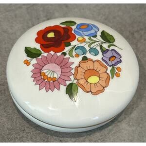 Kalocsa Porcelain Handpainted Hungary 4” Trinket Box
